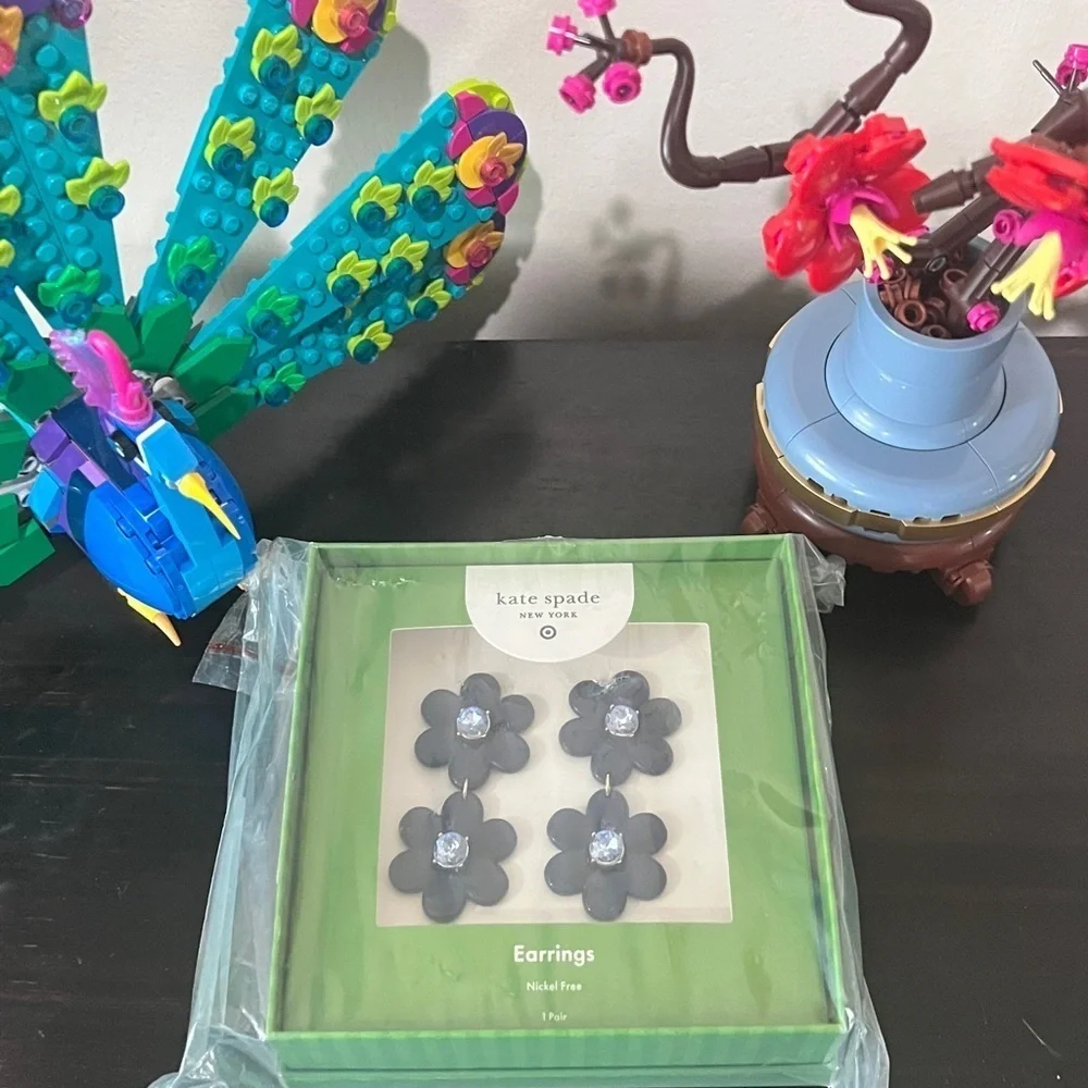 KATE SPADE• Black Flower Earrings with Crystal Accents